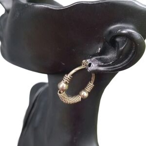 VINTAGE SILVERTONE BEAD & ROPE DETAILED HOOP EARRINGS